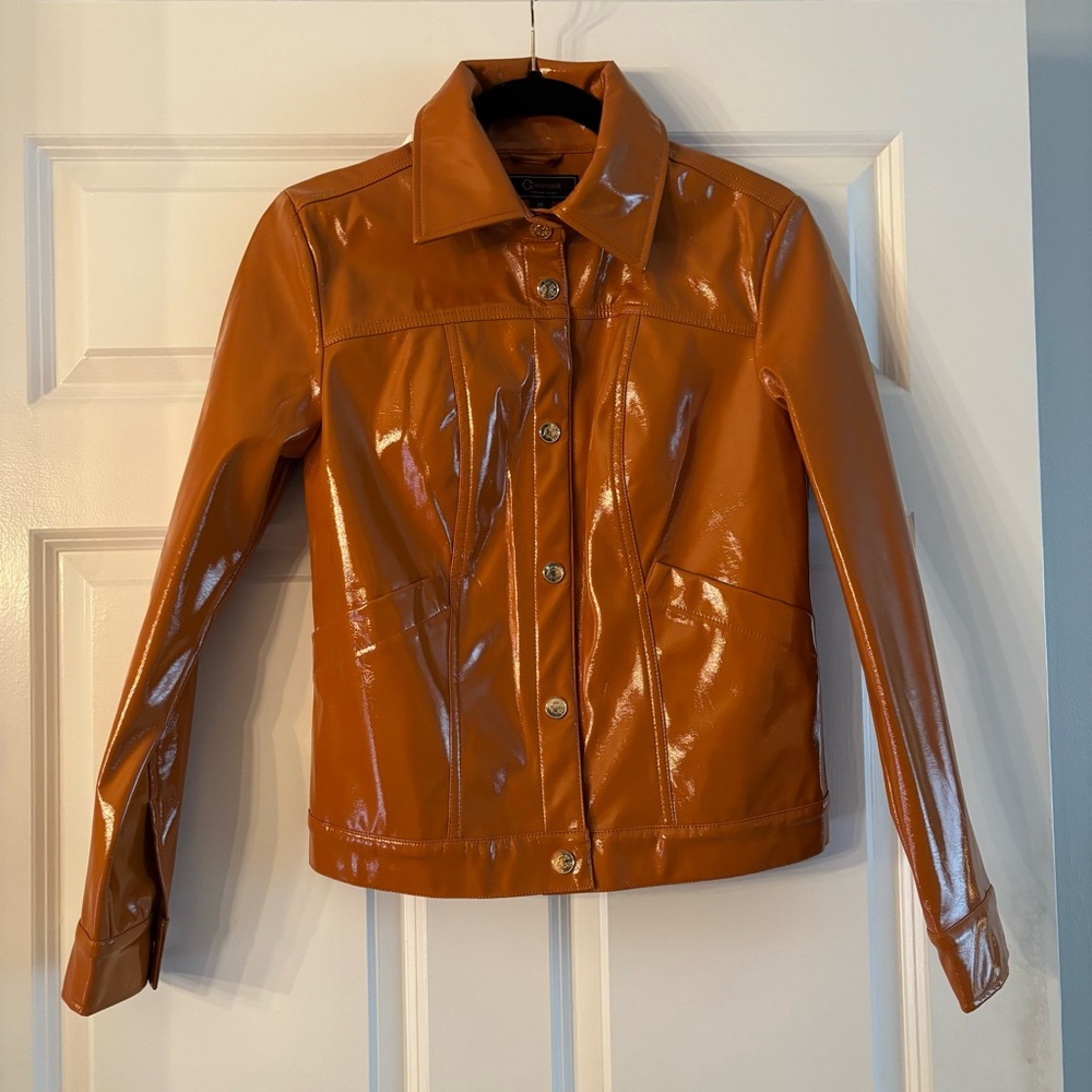 NEW C. Wonder Faux Patent Leather Pumpkin Spice Jacket NWOT